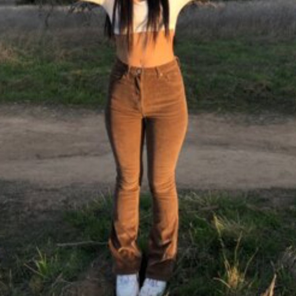 Brown Corduroy Pants High Rise Flare - Picture 3 of 6